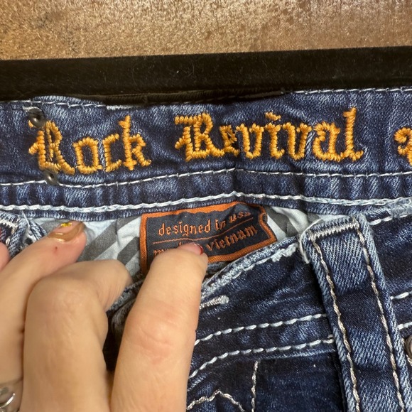 Rock Revival Fenna Bootcut Jeans Women Size 27 Rhinestone Embellished Blue Denim - Picture 3 of 11
